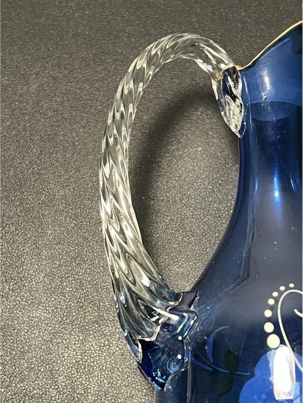 Bohemian 1950s Art Glass Decanter Cordial Glass Cobalt Hand Painted Enamel
